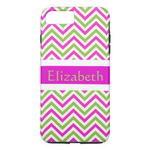 Personalized Zigzag Chevron Pattern Pink & White iPhone 8 Plus/7 Plus Case
