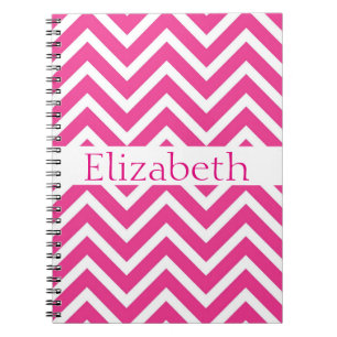 Personalized Zigzag Chevron Pattern Pink White Notebook
