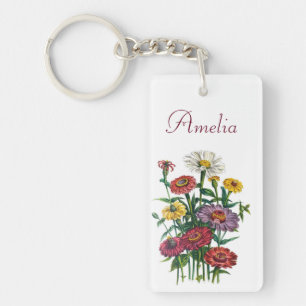 Personalized Zinnias Keychain