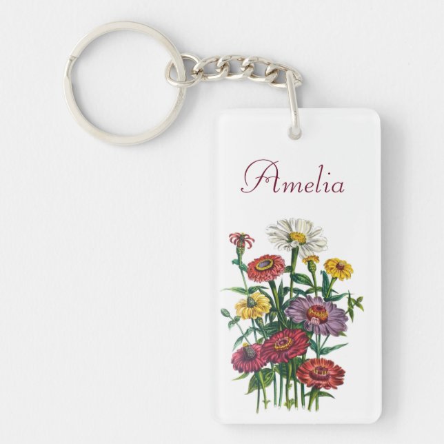 Personalized Zinnias Keychain (Front)