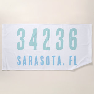 Personalized Zip Code, City, State Coastal Blues Beach Towel