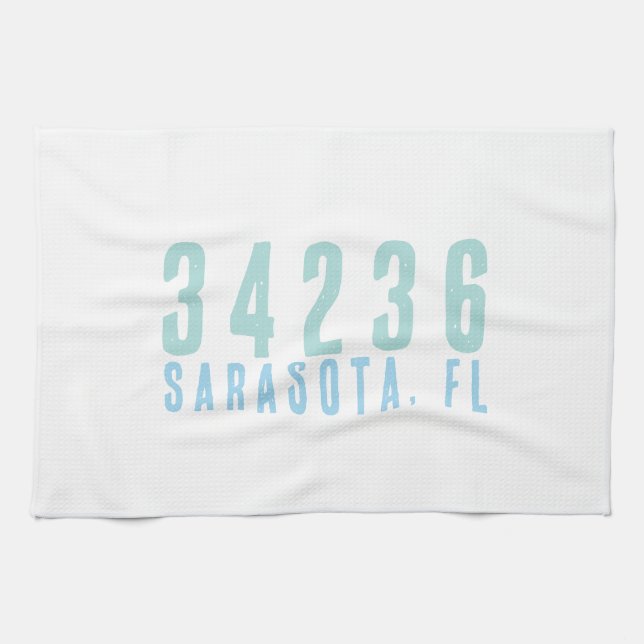 Personalized Zip Code, City, State | Coastal Blues Kitchen Towel (Horizontal)