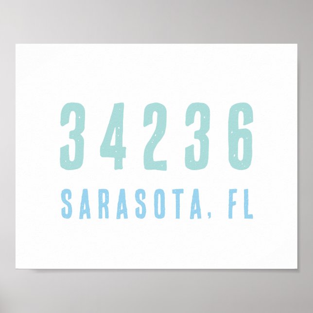 Personalized Zip Code,City,State Coastal Blues Poster (Front)