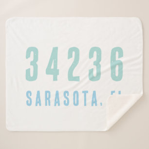 Personalized Zip Code,City,State Coastal Blues Sherpa Blanket