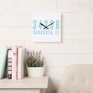 Personalized Zip Code, City, State Coastal Blues Square Wall Clock