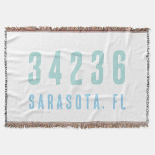 Personalized Zip Code,City,State Coastal Blues Throw Blanket
