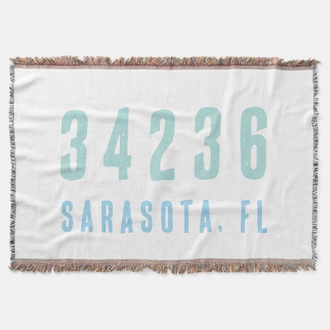 Personalized Zip Code,City,State Coastal Blues Throw Blanket (Front)