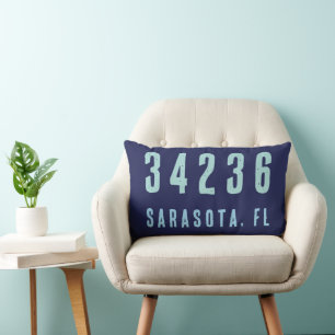 Personalized Zip Code, City, State   Navy Blue Lumbar Pillow