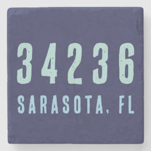 Personalized Zip Code, City, State   Navy Blue Stone Coaster
