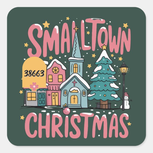 Personalized Zipcode Small Town Christmas Pink  Square Sticker (Front)