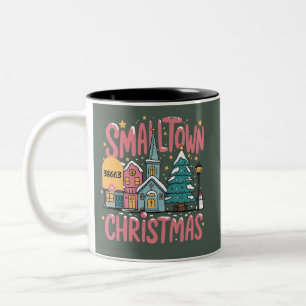 Personalized Zipcode Small Town Christmas Pink Two-Tone Coffee Mug