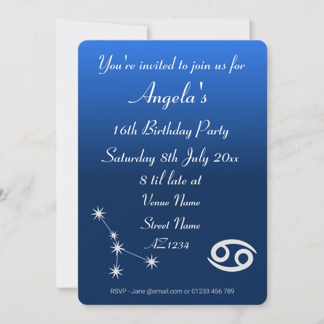 Personalized Zodiac Cancer Galaxy Party Invitation (Front)