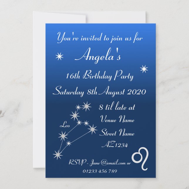 Personalized Zodiac Leo Galaxy Party Invitation (Front)