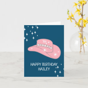 Personalized Zodiac Scorpio Cowgirl Hat Birthday Card