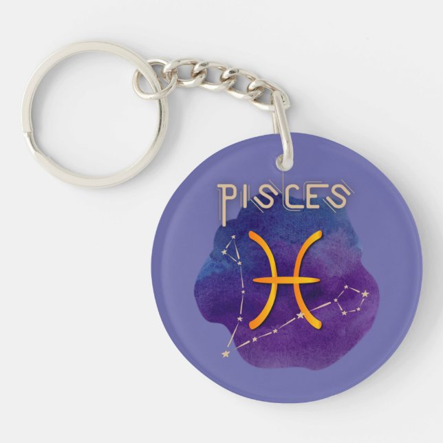 Personalized Zodiac Sign Pisces Constellation Keychain (Front)