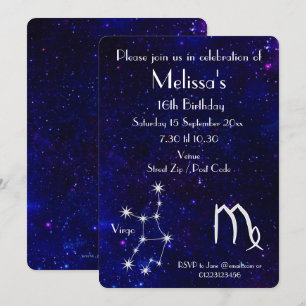 Personalized Zodiac Virgo Galaxy Party Invitation