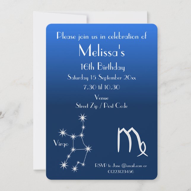 Personalized Zodiac Virgo Galaxy Party Invitation (Front)