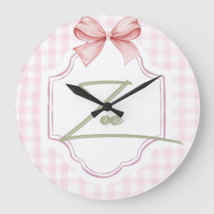 Personalized Zoe Baby Girl Nursery Bow&Gingham Large Clock
