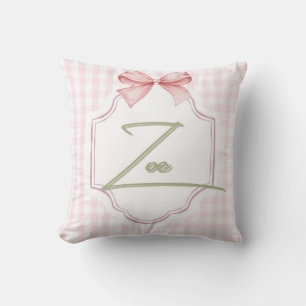 Personalized Zoe Baby Girl Nursery Bow&Gingham  Throw Pillow