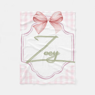 Personalized Zoey Baby Girl Nursery Bow&Gingham Fleece Blanket
