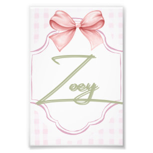 Personalized Zoey Baby Girl Nursery Bow&Gingham Photo Print