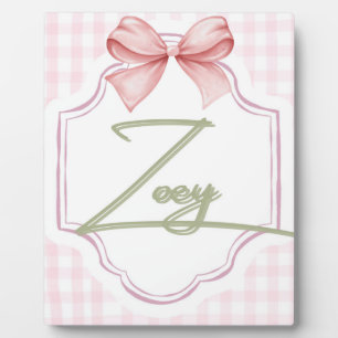 Personalized Zoey Baby Girl Nursery Bow&Gingham Plaque