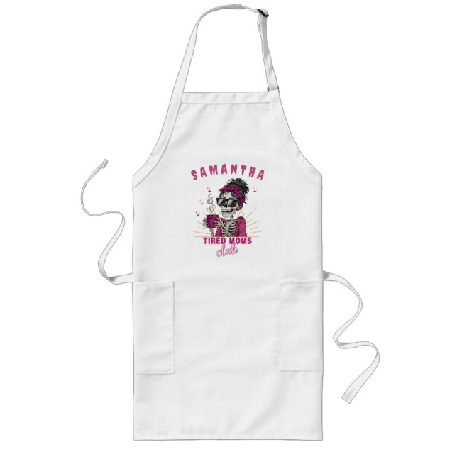 Personalized Zombie Coffee Tired Moms Club School Long Apron (Front)