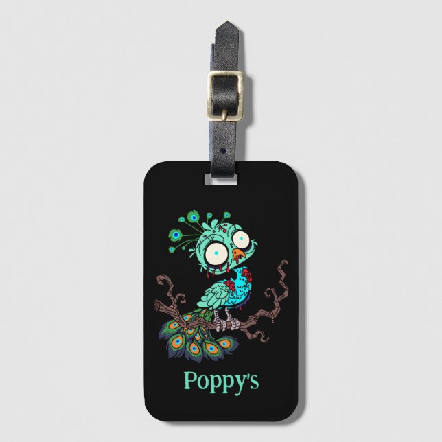 Personalized Zombie Peacock Luggage Tag (Front Vertical)