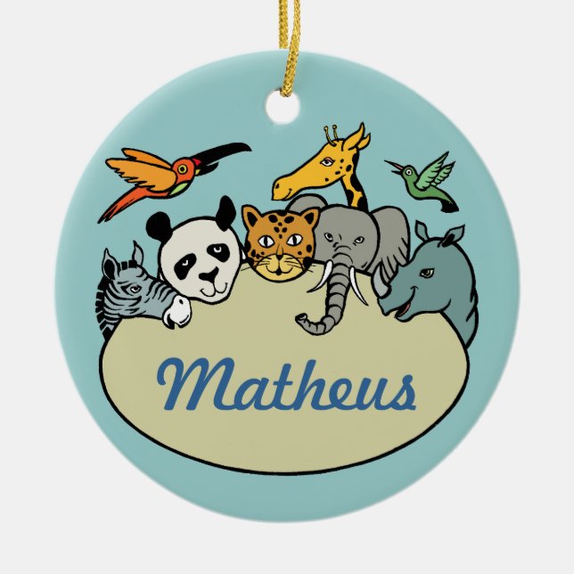 Personalized zoo family animals ceramic ornament (Front)