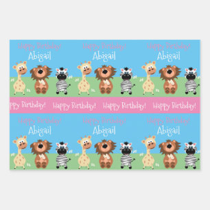 Personalized Zoo Themed Kids Wrapping Paper Sheet