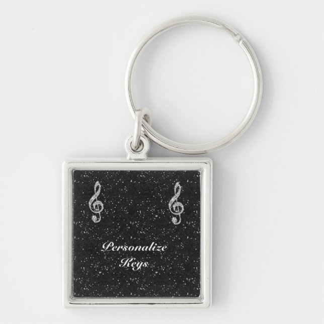 Personalizedd Glitzy Sparkly Diamond Music Note Keychain (Front)