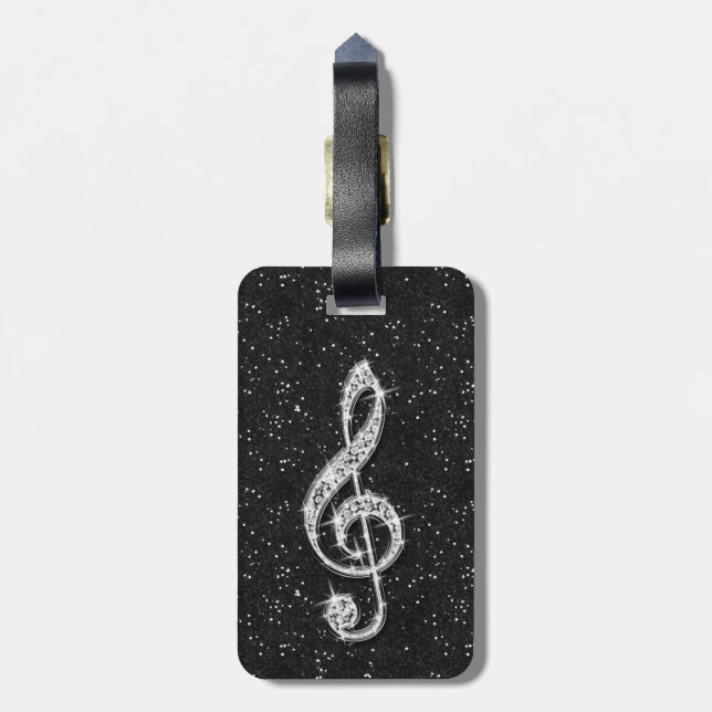 Personalizedd Glitzy Sparkly Diamond Music Note Luggage Tag (Back Vertical)