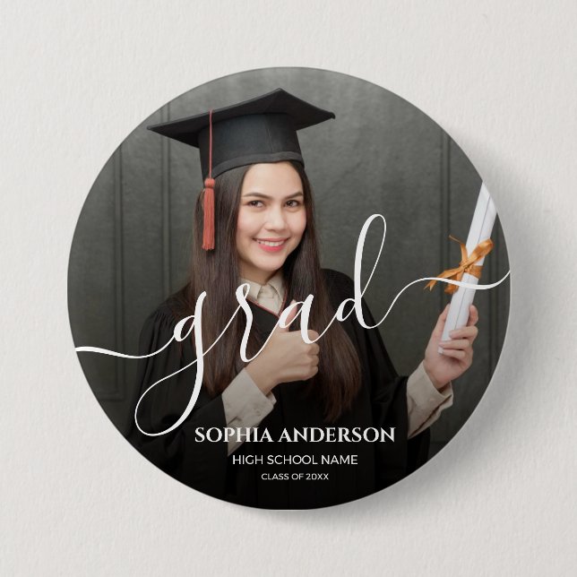 personalizedGraduate Simple Modern Script Classic  3 Inch Round Button (Front)