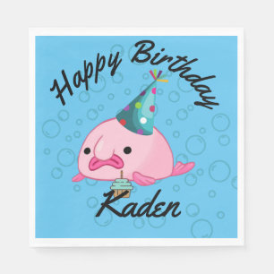 PersonalizedParty on Birthday Blobfish Paper Plate Napkin