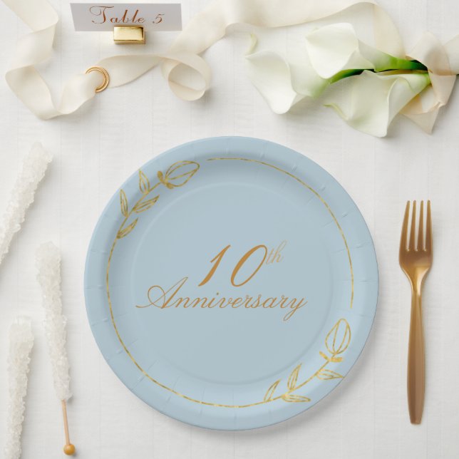 Personalizes Anniversary with Golden Frame Paper Plate (Wedding)