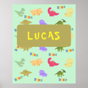 Personalizes colourful dino poster