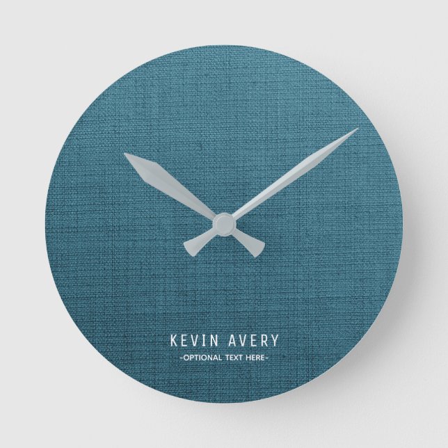 Personalzied  Blue Linen Texture Round Clock (Front)