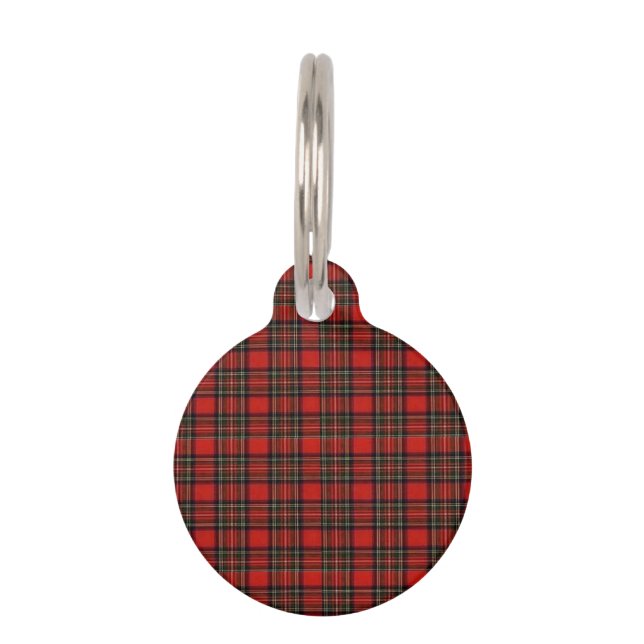 Personalzied Classic Red Holiday Plaid Pattern  Pet Tag (Front)