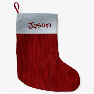 Personazlied Red Wood and Brushed Silver Look Small Christmas Stocking