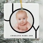 Personilized Baby Photo Christmas Ceramic Ornament<br><div class="desc">This modern Christmas Photo Ornament is decorated with the word JOY in black on a white background.
Easily customizable with your photo and name.</div>
