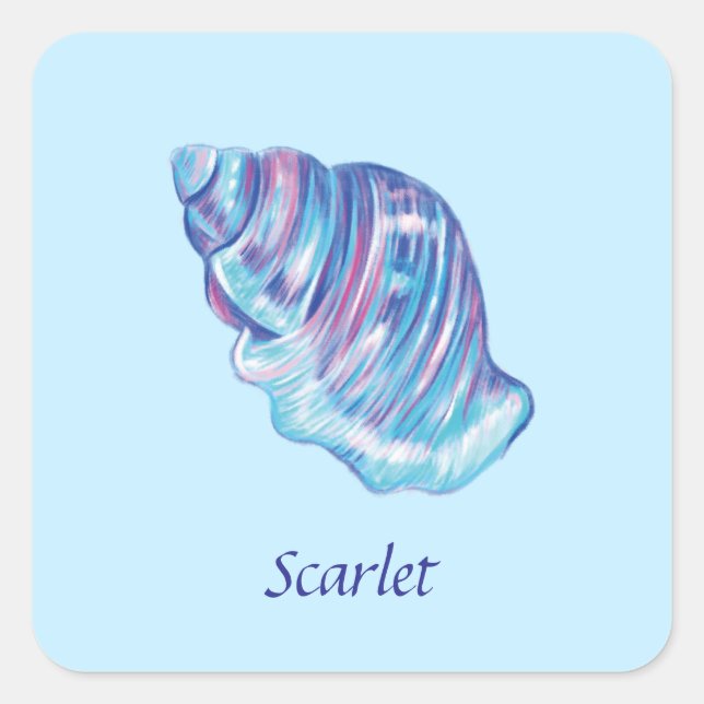 Personilized rainbow ocean seashell illustration square sticker (Front)