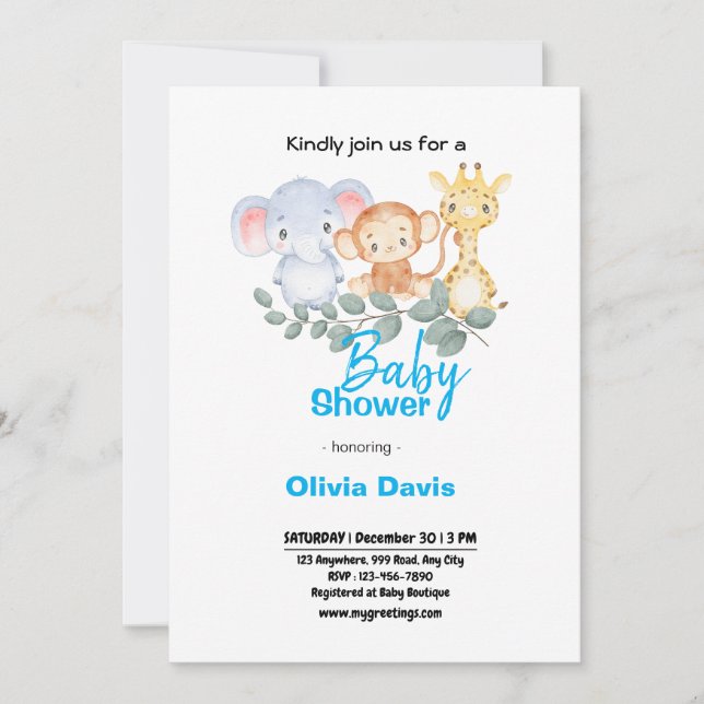 Personlaized Safari Baby Shower Invitation (Front)