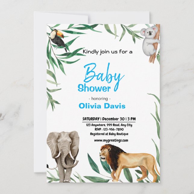 Personlaized Safari Baby Shower Invitation (Front)