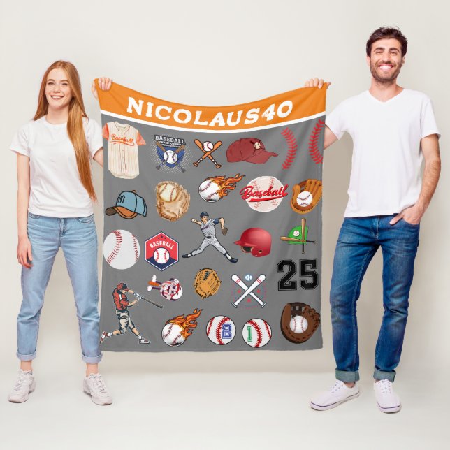 Personlized baseball player name number Grey Fleece Blanket (In Situ)