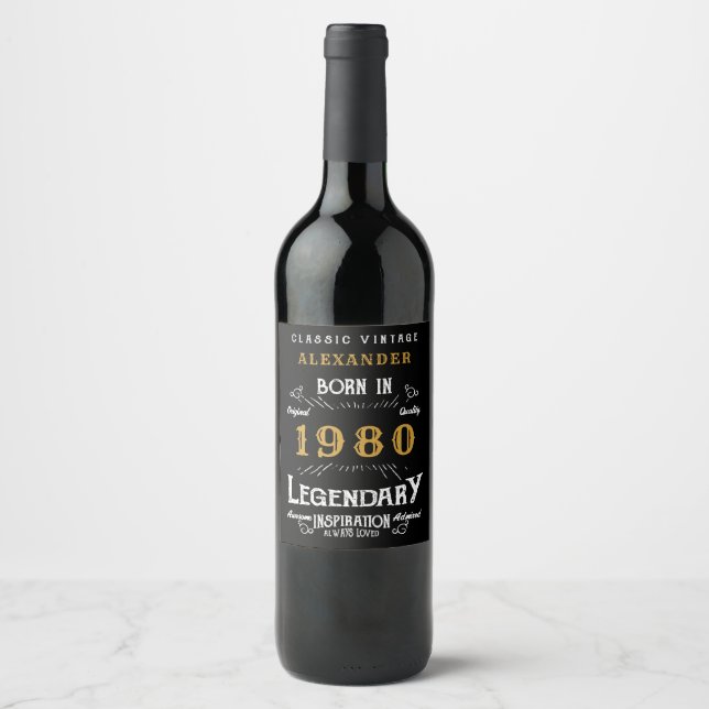 Personlized Birthday Add Your Name 1980 Legendary Wine Label (Front)