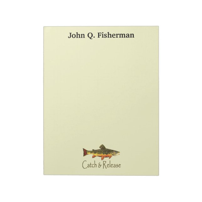 Personlized Catch & Release Brook Trout Fly Fish Notepad (Rotated)