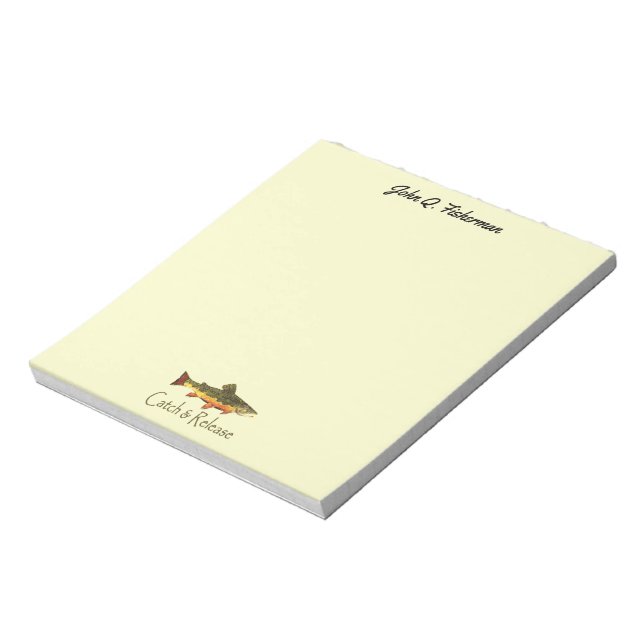 Personlized Catch & Release Brook Trout Fly Fish Notepad (Rotated)