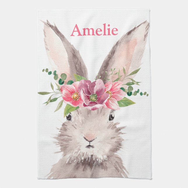  Personlized Name Cute Easter Bunny Egg hunt  Kitchen Towel (Vertical)