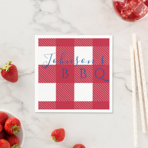 Personlized Name Red White Buffalo Check BBQ Napkin