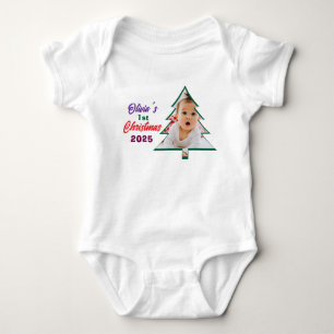 Personlized Photo Olivia's 1st Christmas Tree  Baby Bodysuit